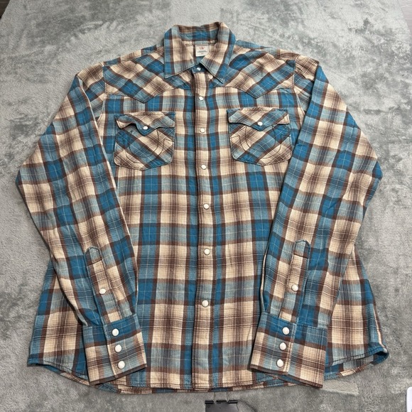 True Religion Other - True Religion Button Up Shirt Mens XXL Brown Pearl Snap Plaid Western Cowboy